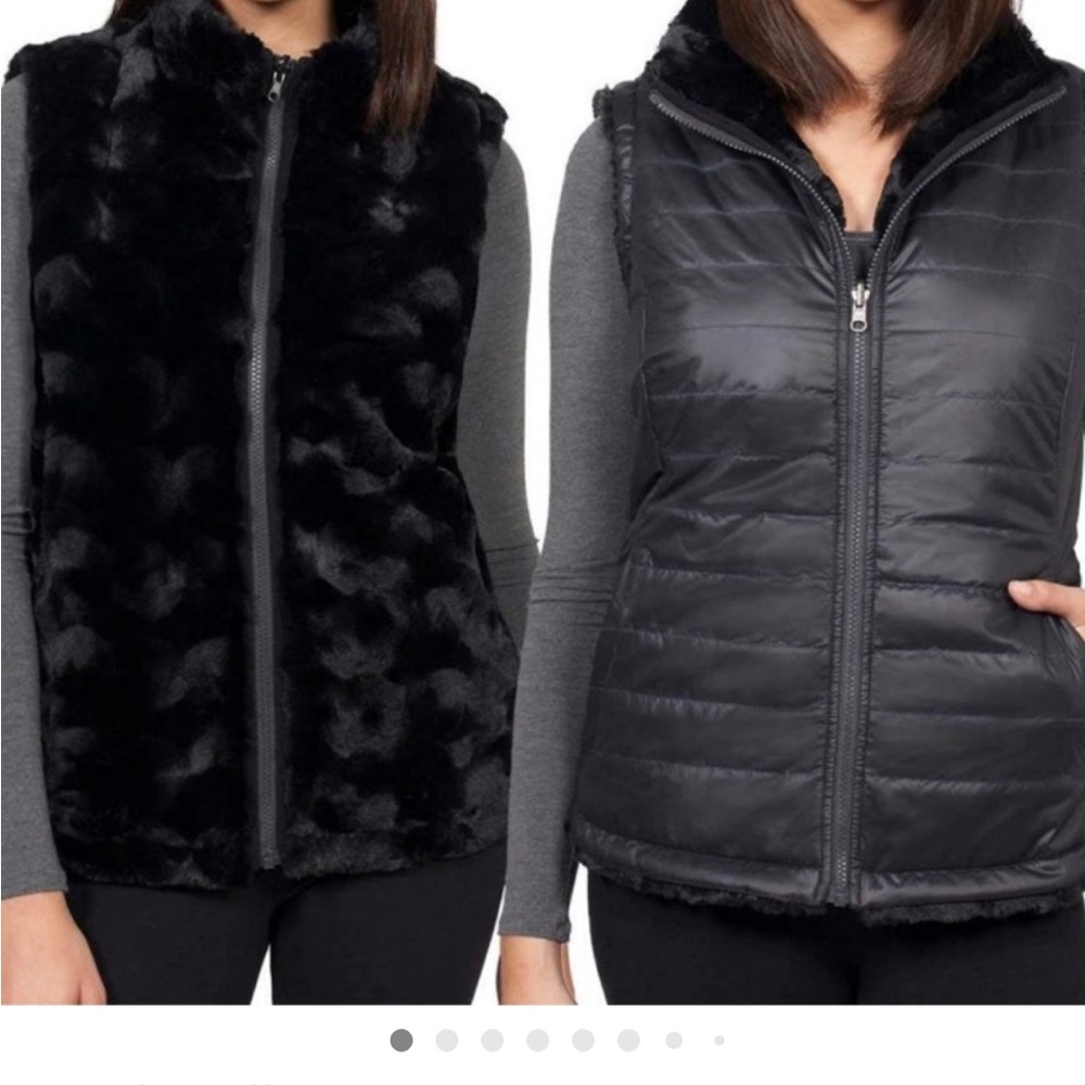 Nicole Miller Reversible Black Faux Fur and Quilted Vest